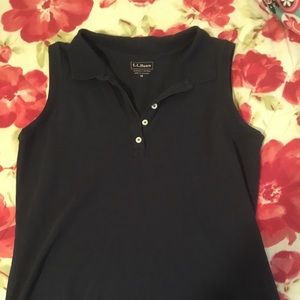 LL Bean sleeveless polo in navy.